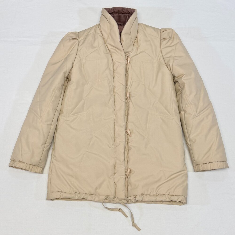 Vintage Monette Casuals Puffer Jacket 6 Zip Vest Button Up Cream Mauve Parka - Picture 7 of 14